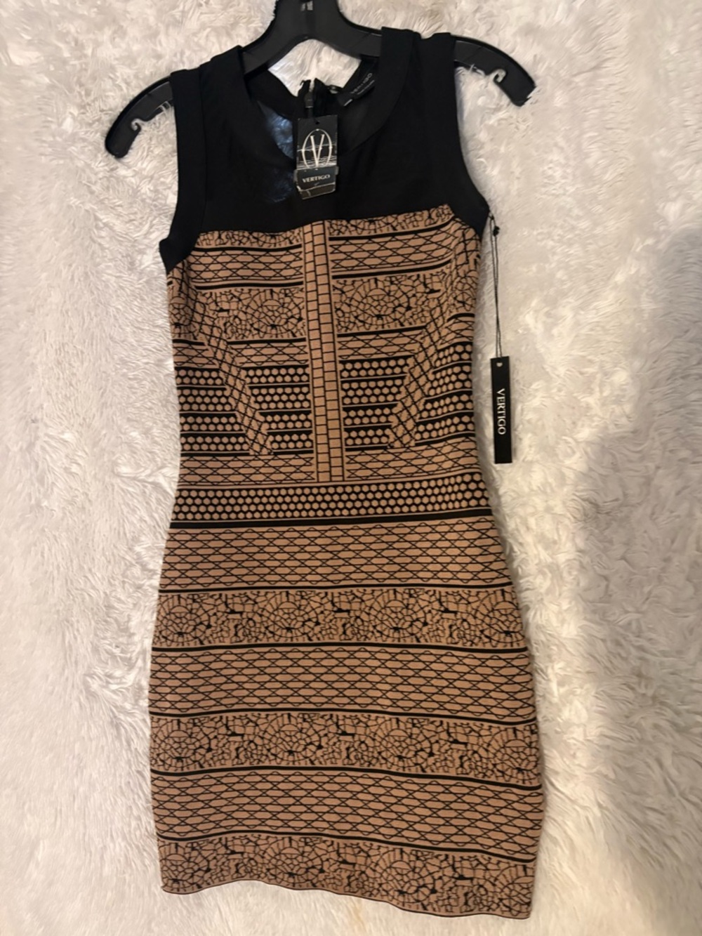 VertigoTan and Black Patterned Sheath Dress